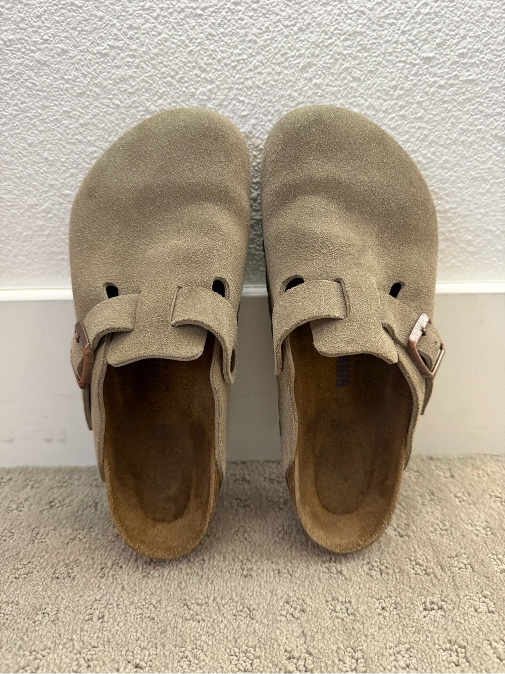 Birkenstock Beige Suede Moccasin Clogs